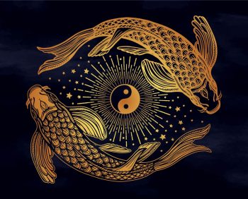 Ethnic fish Koi carp with symbol of harmony